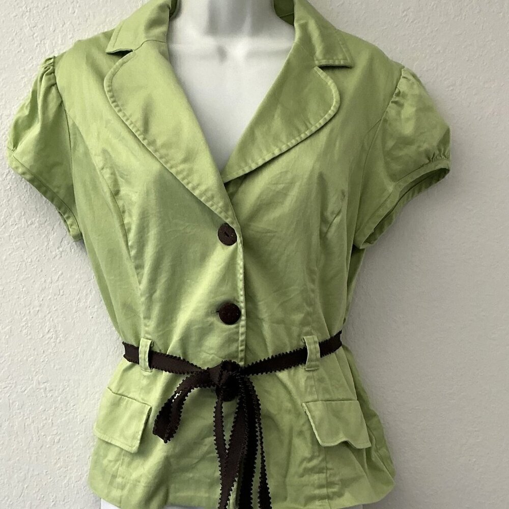Vintage Green Studio I Button Down Belt Top Y2K